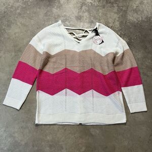 Ashley Stewart Sweater Womens 2X Lace Up Back Multicolor‎ Jagged Vibes